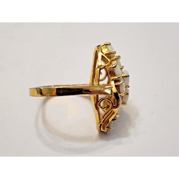 Faux Opal Cubic Zirconia CZ Gold Plated Cocktail Ring Sz 7 - Picture 4 of 7